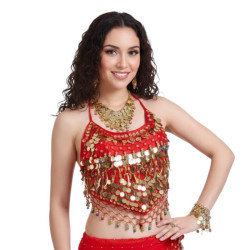 Haut de danse dos nu pastilles et grelots rouge - 1
