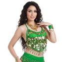 Haut de danse dos nu pastilles et grelots vert foncé