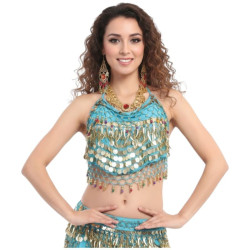 Haut de danse dos nu pastilles et grelots bleu ciel - 1