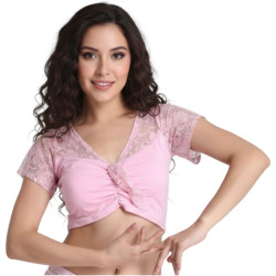 Brassière bi-matière de danse orientale rose - 1