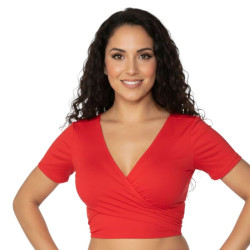 Top de danse orientale à manches courtes rouge - 1