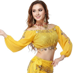 Top de danse court à paillettes et manches longues - 1