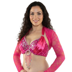 Boléro de danse orientale dentelle fuschia - 1