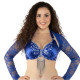 Soutien-gorge de danse orientale bleu royal avec strass et boléro manches longues dentelle