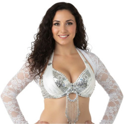 Boléro de danse orientale dentelle blanc - 1
