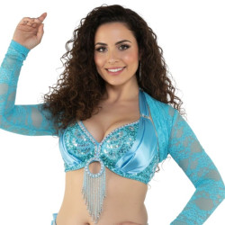 Boléro de danse orientale dentelle turquoise - 1