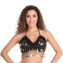 Top de danse orientale à sequins dorés noir