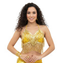 Top dos nu de danse orientale à paillettes or