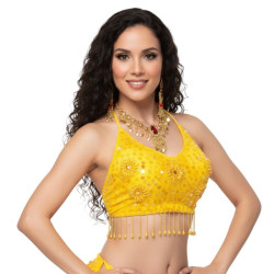 Top pailleté de danse orientale jaune - 1