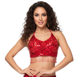Top pailleté de danse orientale rouge - 1