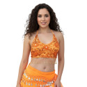 Top pailleté de danse orientale orange