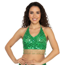 Top pailleté de danse orientale vert - 1
