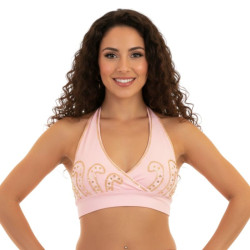 Bustier dos nu de danse orientale perlé or et rose pâle - 2