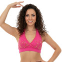 Bustier dos nu de danse orientale perlé or et fuschia