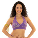 Bustier dos nu de danse orientale perlé or et violet