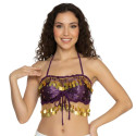 Top dos nu satin de danse orientale violet