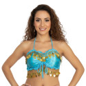 Top dos nu satin de danse orientale turquoise