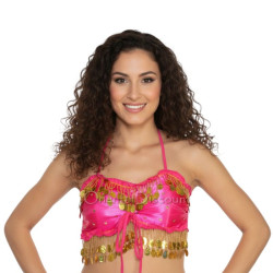 Top dos nu satin de danse orientale fushia - 1