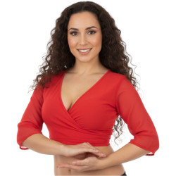 Top de danse orientale rouge cache-cœur manches longues