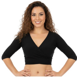 Top de danse orientale noir cache-cœur à manches trois-quarts près du corps