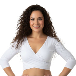 Top de danse orientale blanc cache-cœur manches longues coupe ajustée