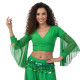 Top de danse orientale vert croisé avec manches longues transparentes évasées