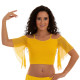 Top de danse orientale jaune avec épaules ajourées et manches voile légères