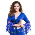 Haut de danse orientale à sequins bleu roi et dentelle