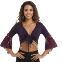 Haut de danse orientale à sequins violet et dentelle