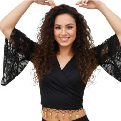 Haut de danse orientale à sequins noir et dentelle - 2