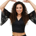 Haut de danse orientale à sequins noir et dentelle