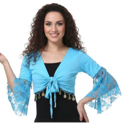 Haut de danse orientale à sequins bleu ciel et dentelle - 1