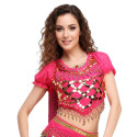 Haut de danse orientale à pastilles or fuschia