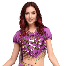 Haut de danse orientale à pastilles or violet - 1