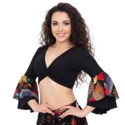 Top manches voilées de danse orientale noir et rouge multicolore - 1