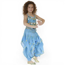 Costume de danse orientale enfant 2 pièces bleu ciel - 1