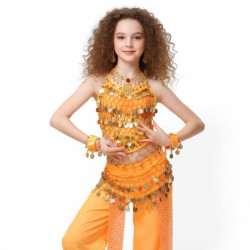 Ensemble de danse orientale enfant 2 pièces brillant orange - 1