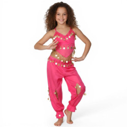 Ensemble enfant top sarouel fushia - 1