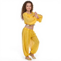 Costume de danse orientale top sarouel enfant jaune - 1