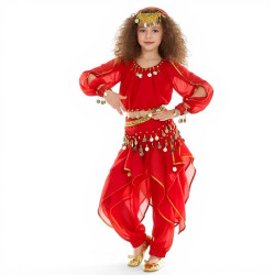 Costume de danse orientale top sarouel enfant rouge - 1