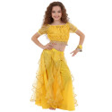 Costume de danse orientale enfant top + jupe à paillettes jaune