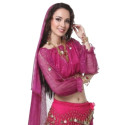 Top de danse orientale fuschia à paillettes – Manches longues et finition dorée