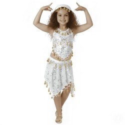 Tenue orientale enfant brillante top jupe blanc - 1