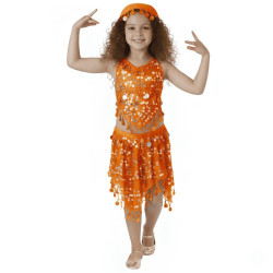 Tenue orientale enfant brillante top jupe orange - 1
