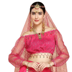Brassière de danse orientale brillante à manches longues fuschia - 1