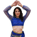 Brassière de danse orientale brillante à manches longues bleu roy