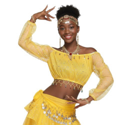 Brassière de danse orientale brillante à manches longues jaune - 1