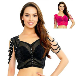 Top court résille transparente et épaulettes perlées