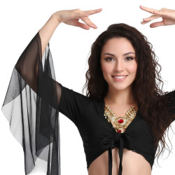 Top manches voilées de danse orientale noir - 1