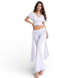 Tenue de cours de danse orientale à franges blanc - 1